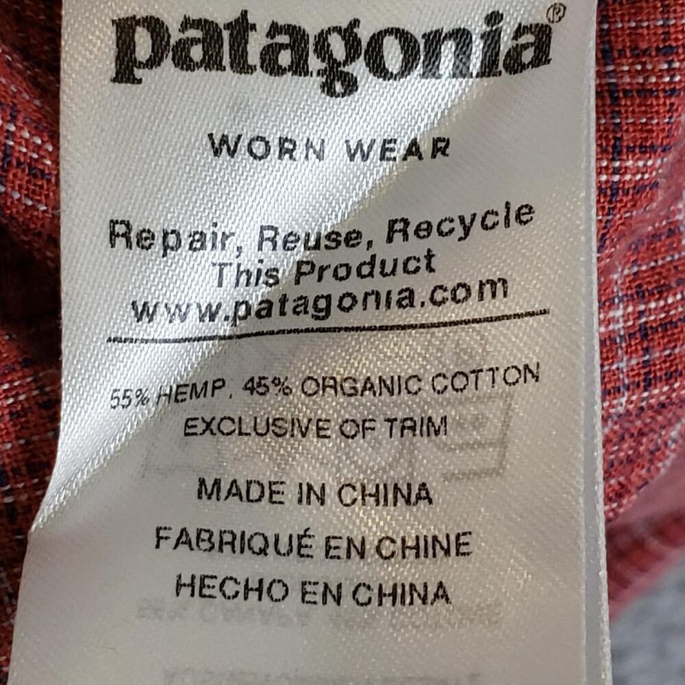 Patagonia Shirt Mens Size Medium Red Plaid Short Sleeve Button Up Hemp - Picture 9 of 12